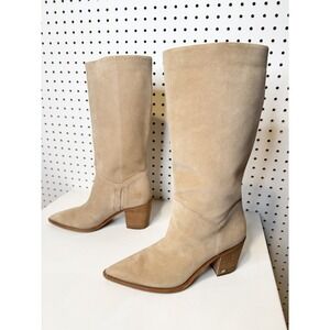 Sam Edelman | Leahla Tan Suede Pointed Toe Knee High Block Heel Boots Size 8
